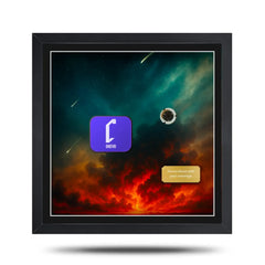 The worlds end art inspired magnetic display frame from cheevo, with gold nameplate 