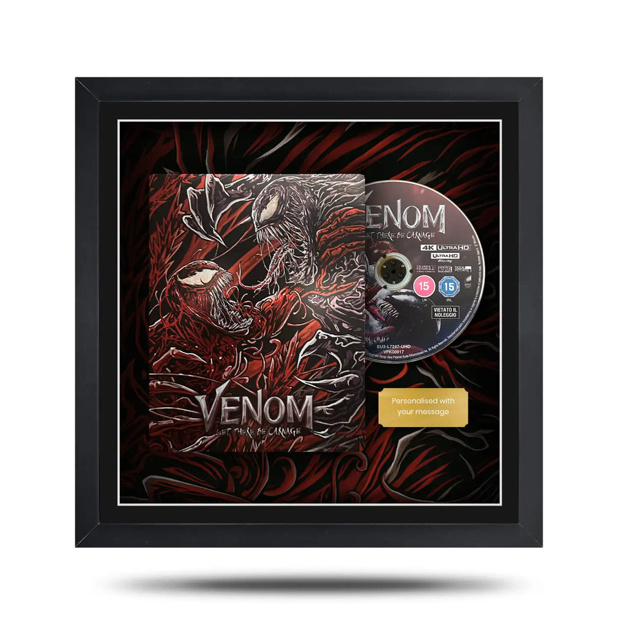 Framed 'Venom' movie disc with artwork on a white background