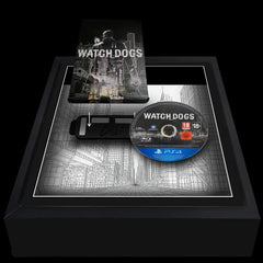 Watch Dogs Steelbook Display Frame showing the video game on playstation 4. The disc and case sit side by side and are magnetically attached