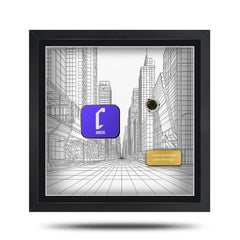 watch dogs inspired video game frame display with cheevo branding and a gold nameplate