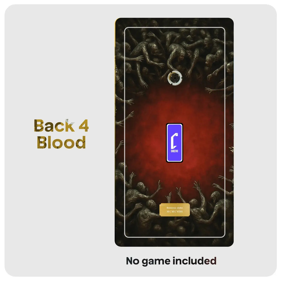 Zombie inspired artwork with red centre. Includes DVD spindle, purple cheevo logo and gold plate. Text reads Back4Blood