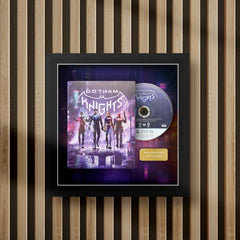 batman gotham knights steelbook display frame with full colour background on a slat wall