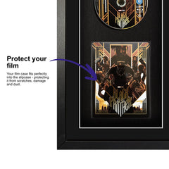 Black Panther 4K Steelbook movie displayed within a frame, featuring a plastic slipcase to safely attach and remove the movie case without damage