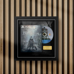 bloodborne steelbook display frame with full colour background on a slat wall