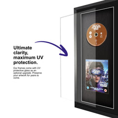 Frame ready to have a Blu-ray movie added to it, equipped with UV protective glass to protect the movie for years