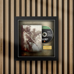 call of duty black ops 4 steelbook display frame with full colour background on a slat wall
