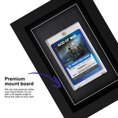 Cheevo Gaming collectors card displayed within a frame, highlighted by a premium mount board to focus on the card as the subject