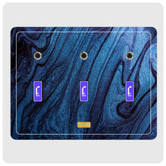 A three plate cover featuring a dark blue and black marbled grain pattern, with three purple rectangular Cheevo logos inserts and a small gold plate at the bottom center.