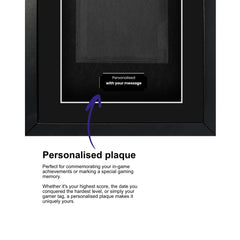 Modern black game display frame with customisable personalised plaque for bespoke messages.