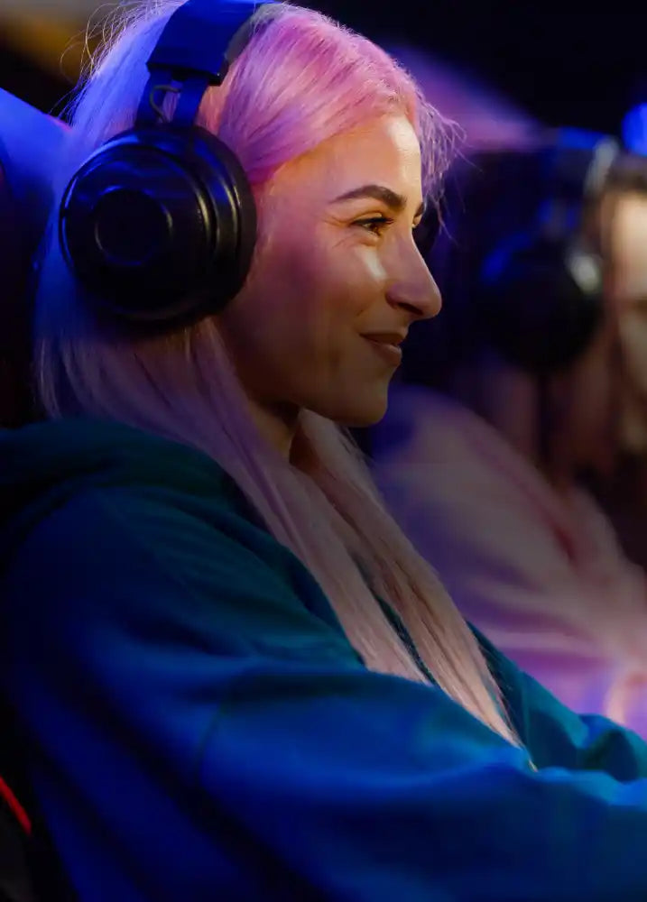 A gamer with a headset as a dedicated account manager for bespoke developer framed game gifts