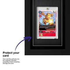 Digimon card in a protective magnetic case, safeguarded from scratches, damage, and dust