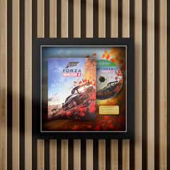 forza horizon 4 steelbook display frame with full colour background on a slat wall