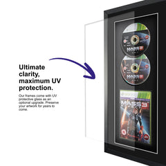 Frame a game: Mass Effect 3 for Xbox 360 displayed inside a frame with UV protective glass to protect the game for years.