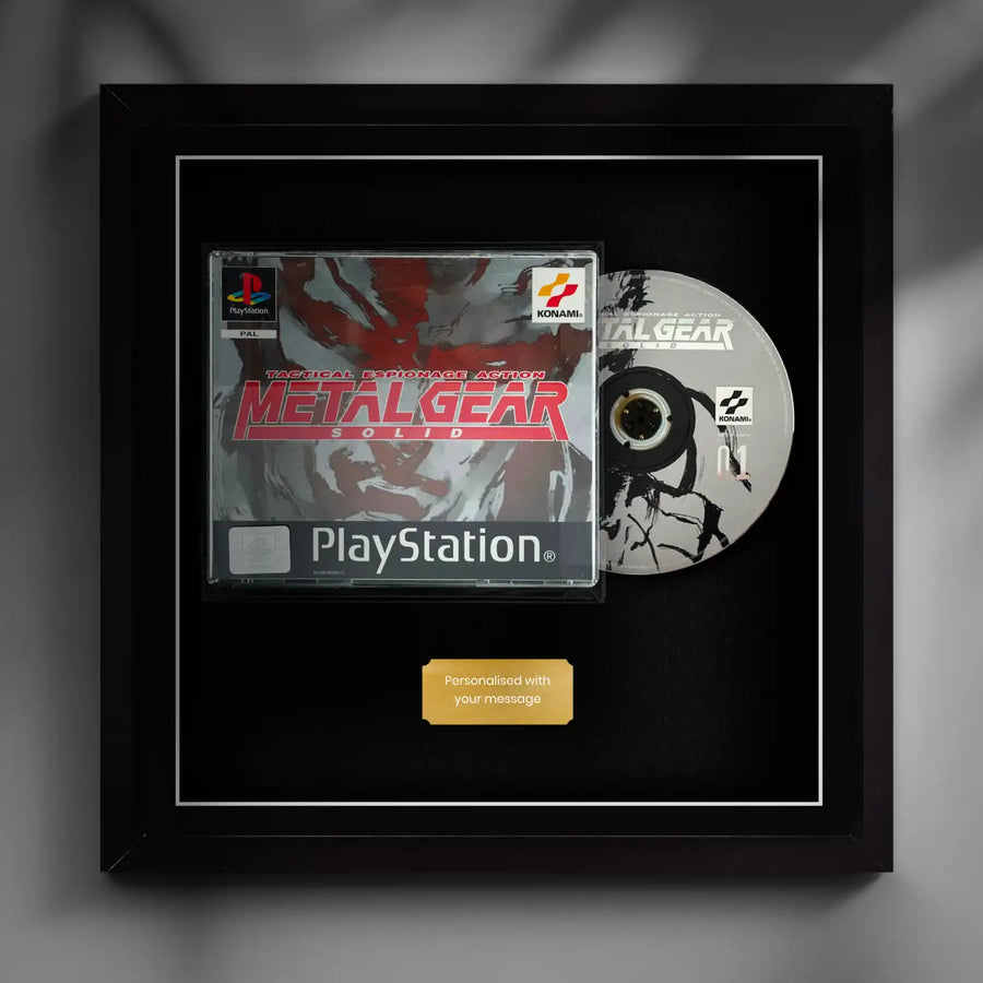 Frame any playstation 1 video game PS1 safely inside a frame. Framed display. Framed game with plaque. MGS, FF7, RE, Tekken, Gran Turismo, Crash, Spyro, Tomb Raider, Silent Hill, Castlevania SOTN