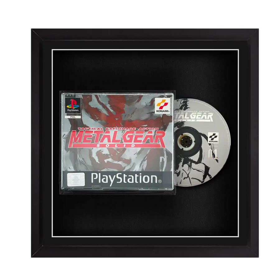 Frame any playstation 1 video game PS1 safely inside a frame. Framed display. Framed game with plaque. MGS, FF7, RE, Tekken, Gran Turismo, Crash, Spyro, Tomb Raider, Silent Hill, Castlevania