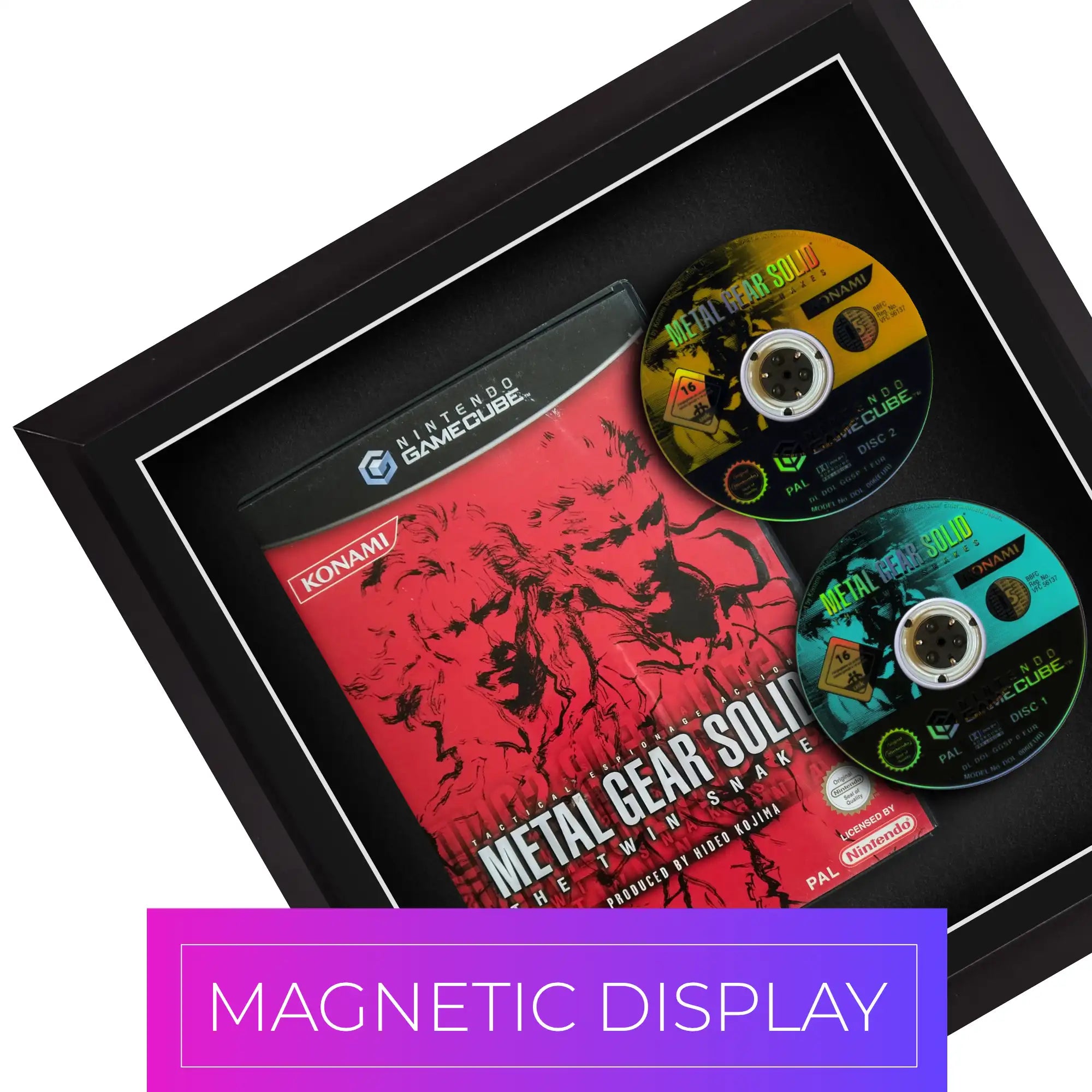 Frame a gamecube video game display. This magnetic frame allows your to show off your gamecube game inside a frame.