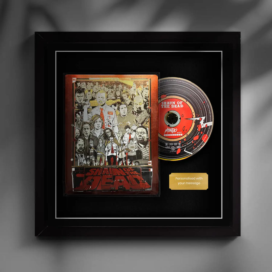 Frame any blu-ray bluray movie film. Add a movie to this display to safely present it. Cheevo frames. Frame movies such as No Time to Die, The Revenant, Alien, Terminator, Jurassic Park, The Lion King.