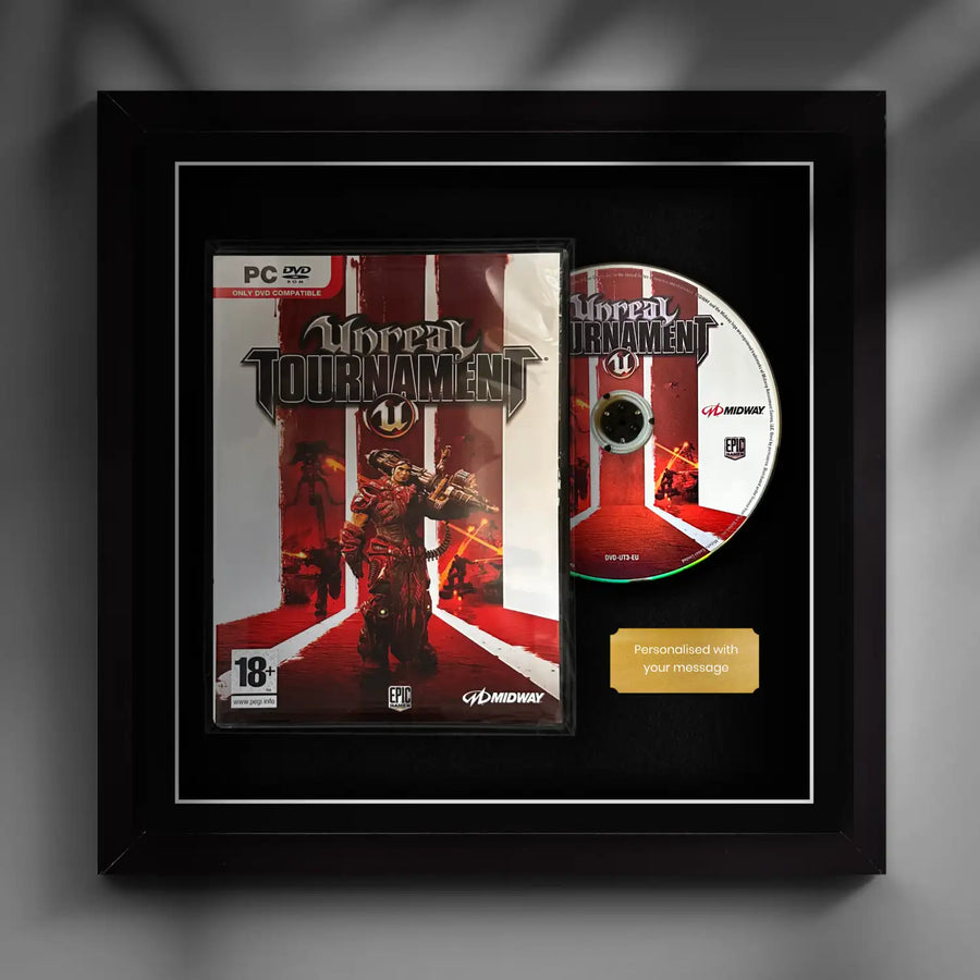 Frame any windows mac pc video game. Display games with the cheevo frame. Lifestyle showing the frame on the wall with a gold plaque which has been personalised.