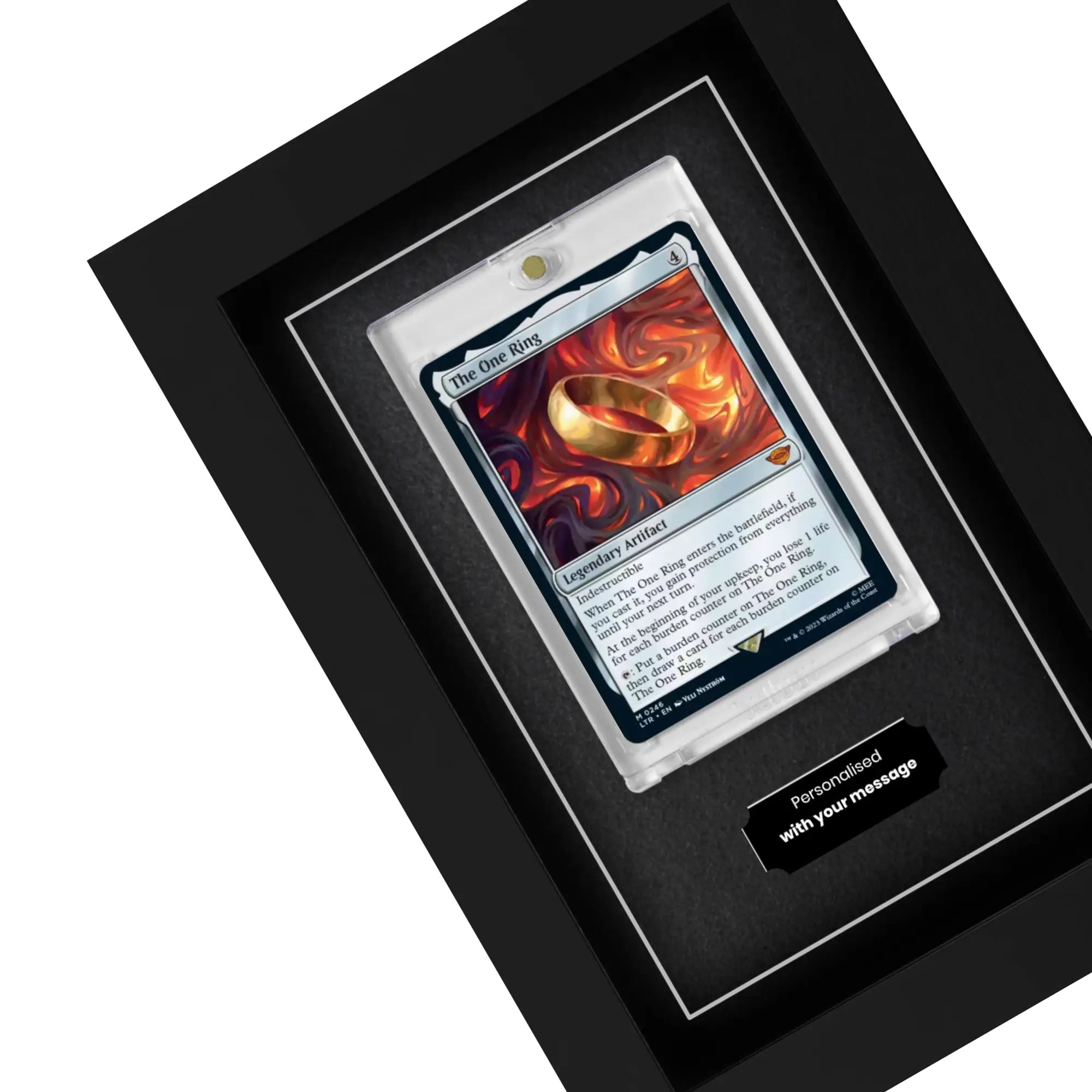 Framed Magic The Gathering trading card inside of a frame with an engraved plaque