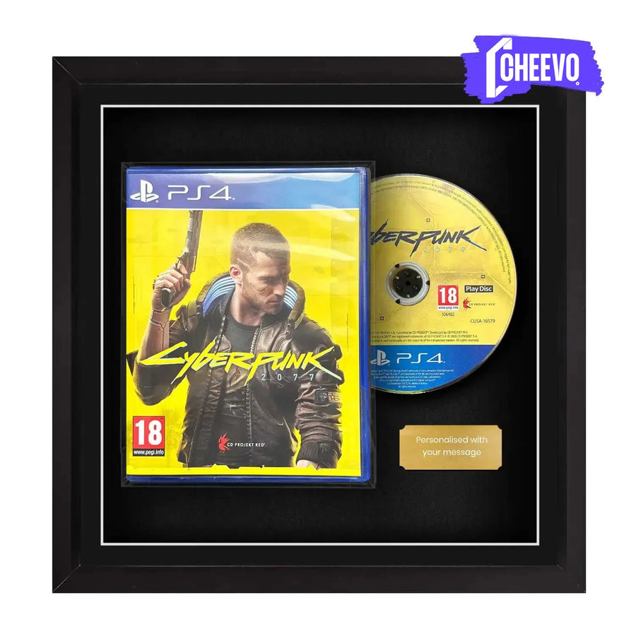 Frame any playstation 4 ps4 video game case and disc. Display video games with Cheevo frames. Frame games like The Witcher, Cyberpunk, Mortal Kombat, Assassin’s Creed, Devil May Cry, Ratchet & Clank, Crash, Spyro, Control, Battlefield.