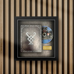 god of war steelbook display frame with full colour background on a slat wall