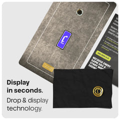 Grunge metal effect artwork with a purple rectangle with a Cheevo logo inside.