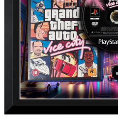 Grand Theft Auto Vice City print full colour with the playstation 2 game case and disc inside a frame bottom left detail