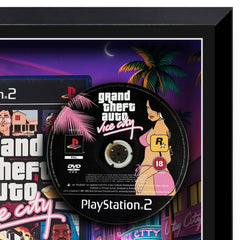 Grand Theft Auto Vice City print full colour with the playstation 2 game case and disc inside a frame top right detail