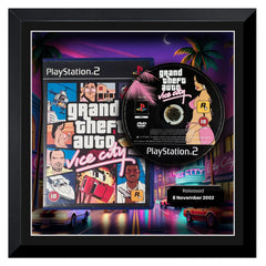 Grand Theft Auto Vice City print full colour with the playstation 2 game case and disc inside a frame