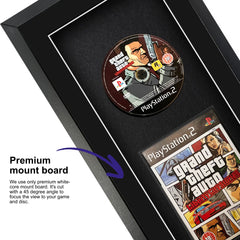 Grand Theft Auto: Liberty City for PlayStation 2 displayed within a frame, highlighted by a premium mount board to focus on the game