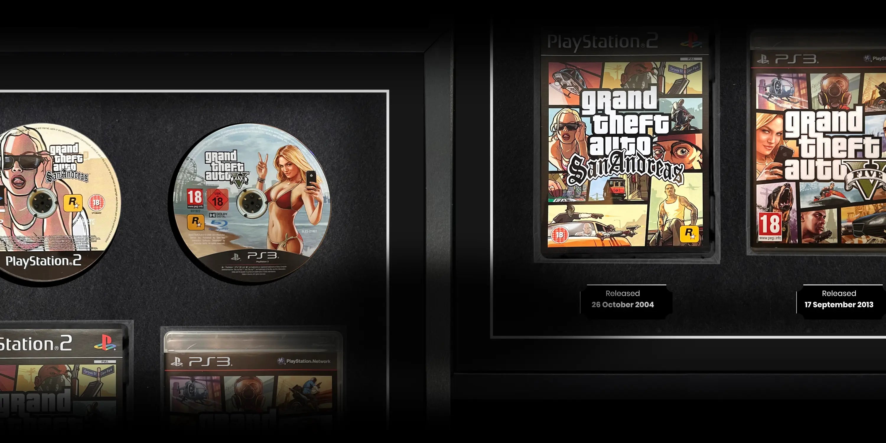 Grand Theft Auto San Andreas and Grand Theft Auto 5 displayed side by side within a frame