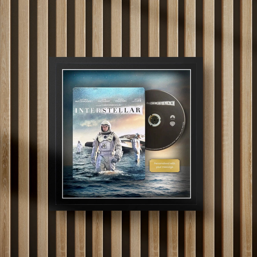 insterstellar steelbook display frame with full colour background on a slat wall
