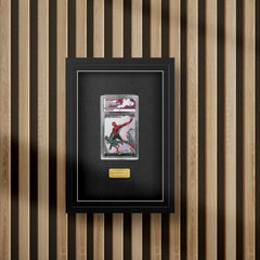 Magic the gathering graded trading card display frame on a slat wall