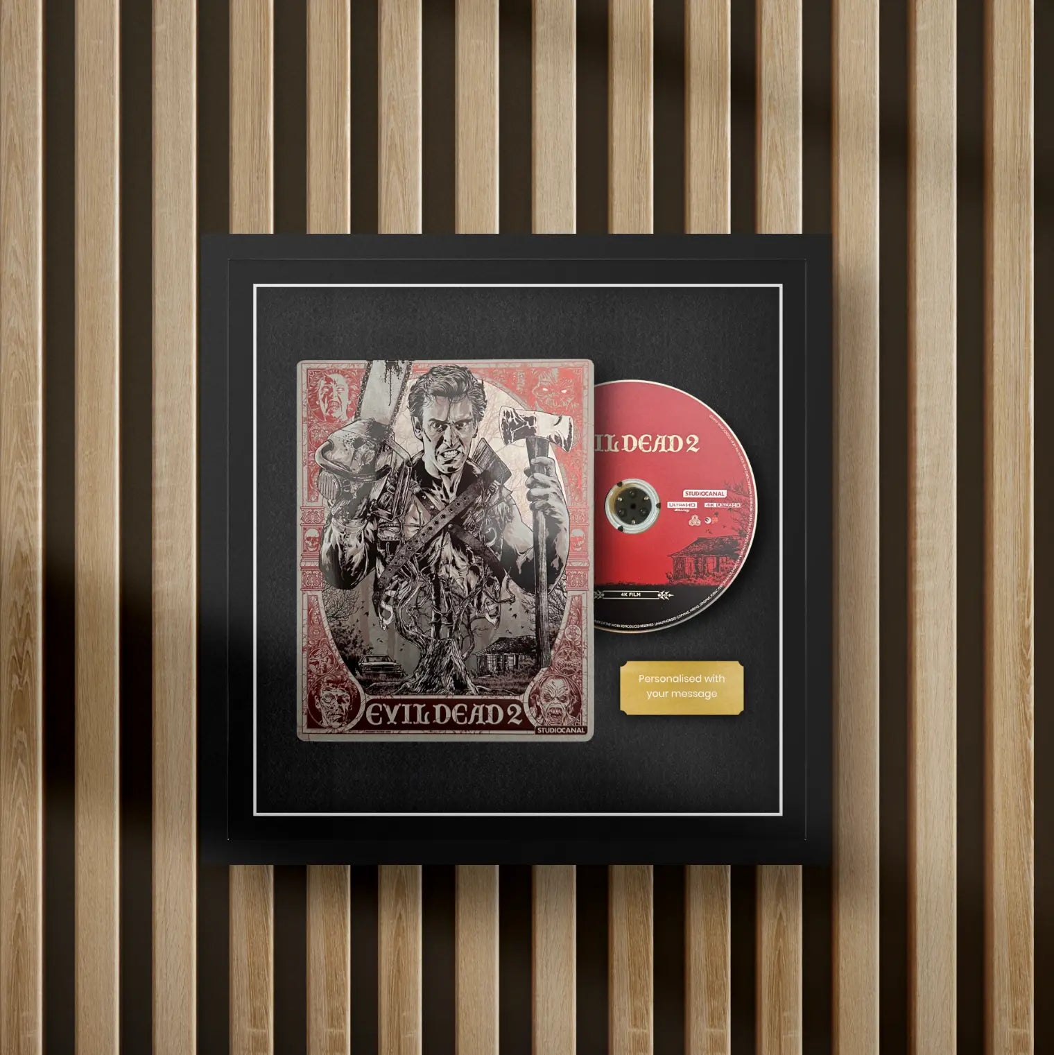 steelbook movie display frame on a slat wall
