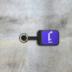 Purple device to create a music album wall display with 'Cheevo' logo on a textured grey background