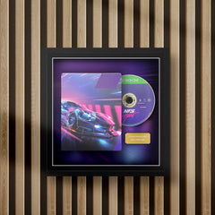 need for speed heat steelbook display frame with full colour background on a slat wall