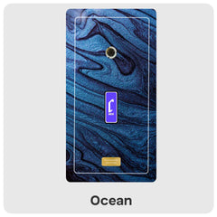A dark blue and black marbled pattern, featuring a purple and white 'Cheevo' logo in the center and a small gold accent at the bottom, labeled 'Ocean' underneath.