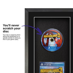 Frame your own PlayStation 4 game within a frame, featuring a spindle for safely attaching and removing the game disc