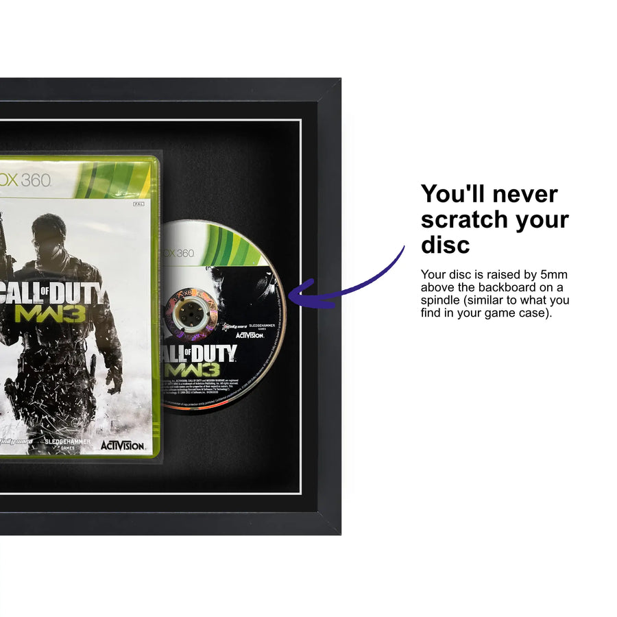 Frame your own Xbox 360 game within this square frame, featuring a spindle for safely attaching and removing the game disc