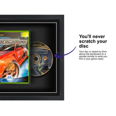 Frame your own Xbox original game within this square frame, featuring a spindle for safely attaching and removing the game disc