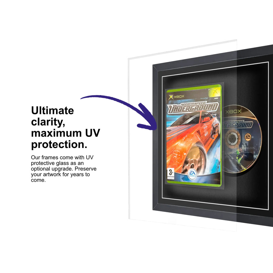 Frame your own Xbox original game within this square frame equipped with UV protective glass to protect the game for years