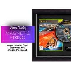 xbox original video game frame. magnetic fixing, display any xbox game.